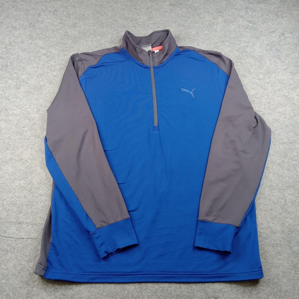 Puma Pullover Mens Large Blue Gray PWRWarm 1/4 Zip Long‎ Sleeve Golf Stretch Top